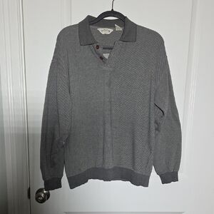 Vintage Orvis Men’s Charcoal Gray Polo Sweater With Elbow Patches Size Large